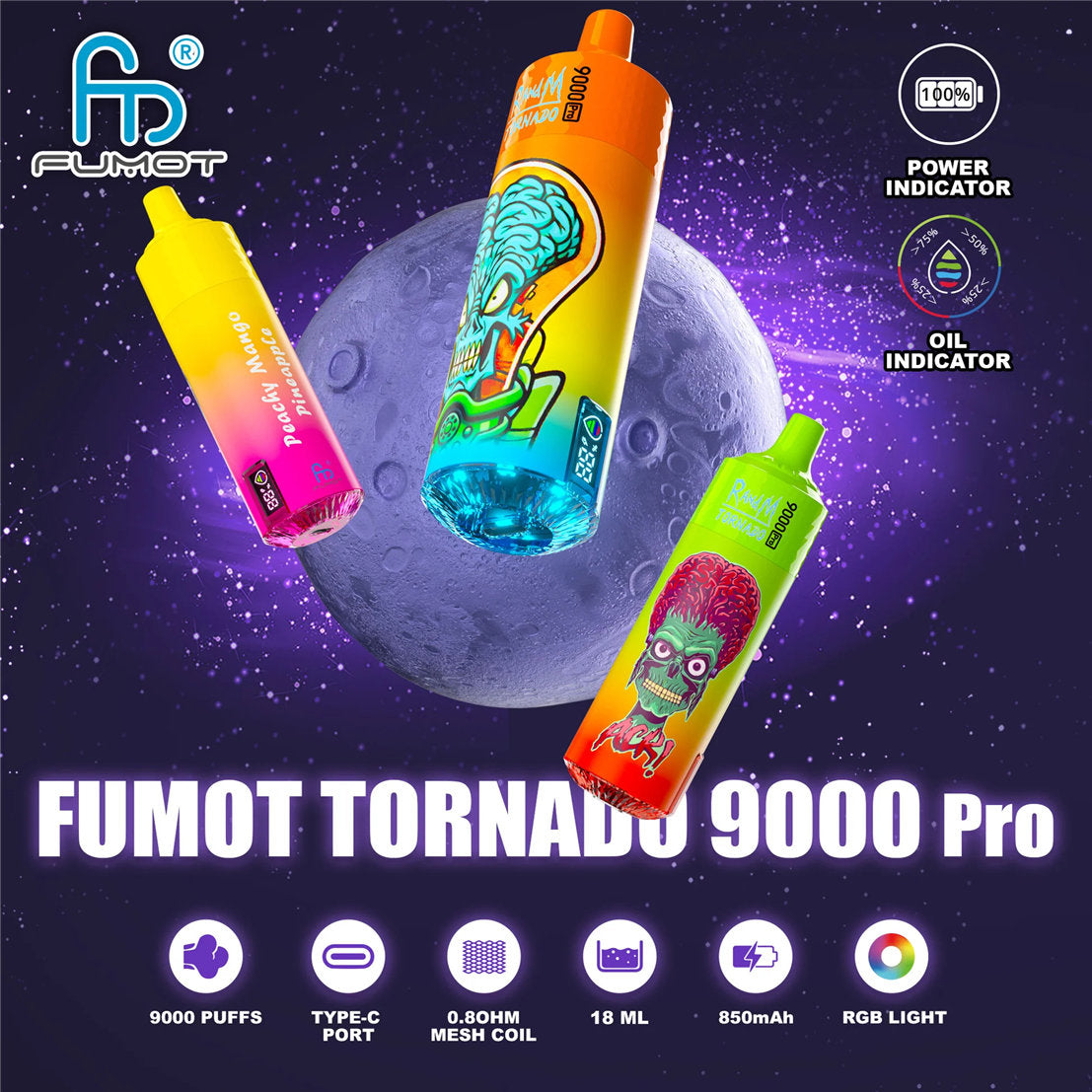 RandM Tornado 9000 Vape wird mit einem 850-mAh-Akku geliefert