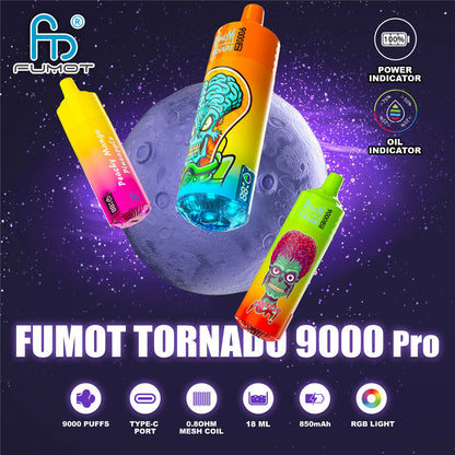 RandM Tornado 9000 Vape wird mit einem 850-mAh-Akku geliefert